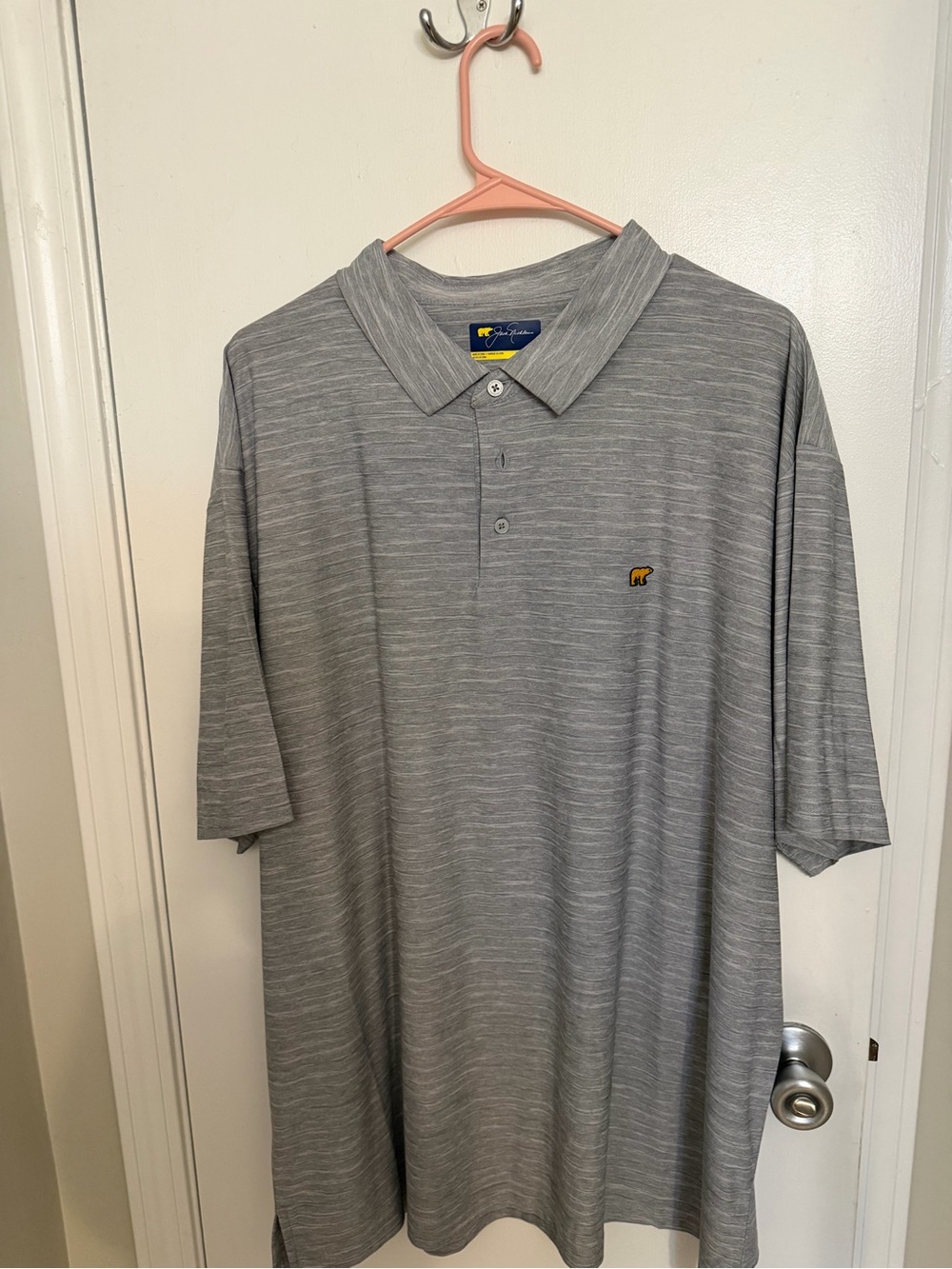 Gray Short-Sleeve Polo with Contrast Bear Logo